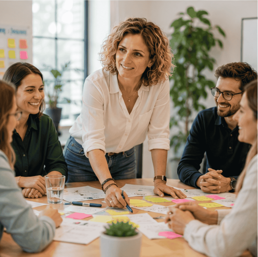 Session de brainstorming communication avec une équipe PME animée par une consultante